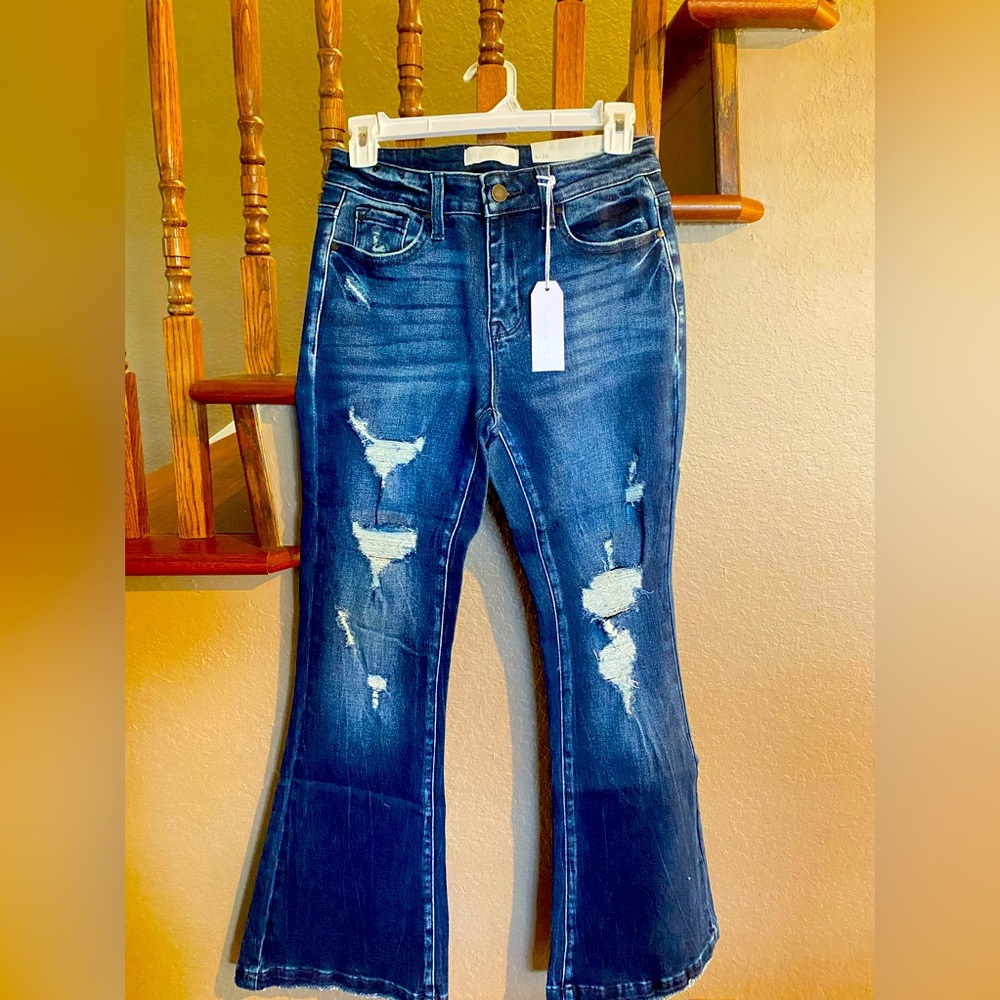 Petite flare dark denim jeans